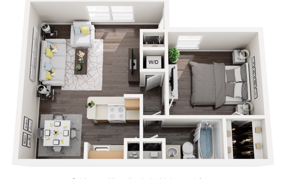 One Bedroom, One Bath - 1 bedroom floorplan layout with 1 bathroom and 602 - 633 square feet
